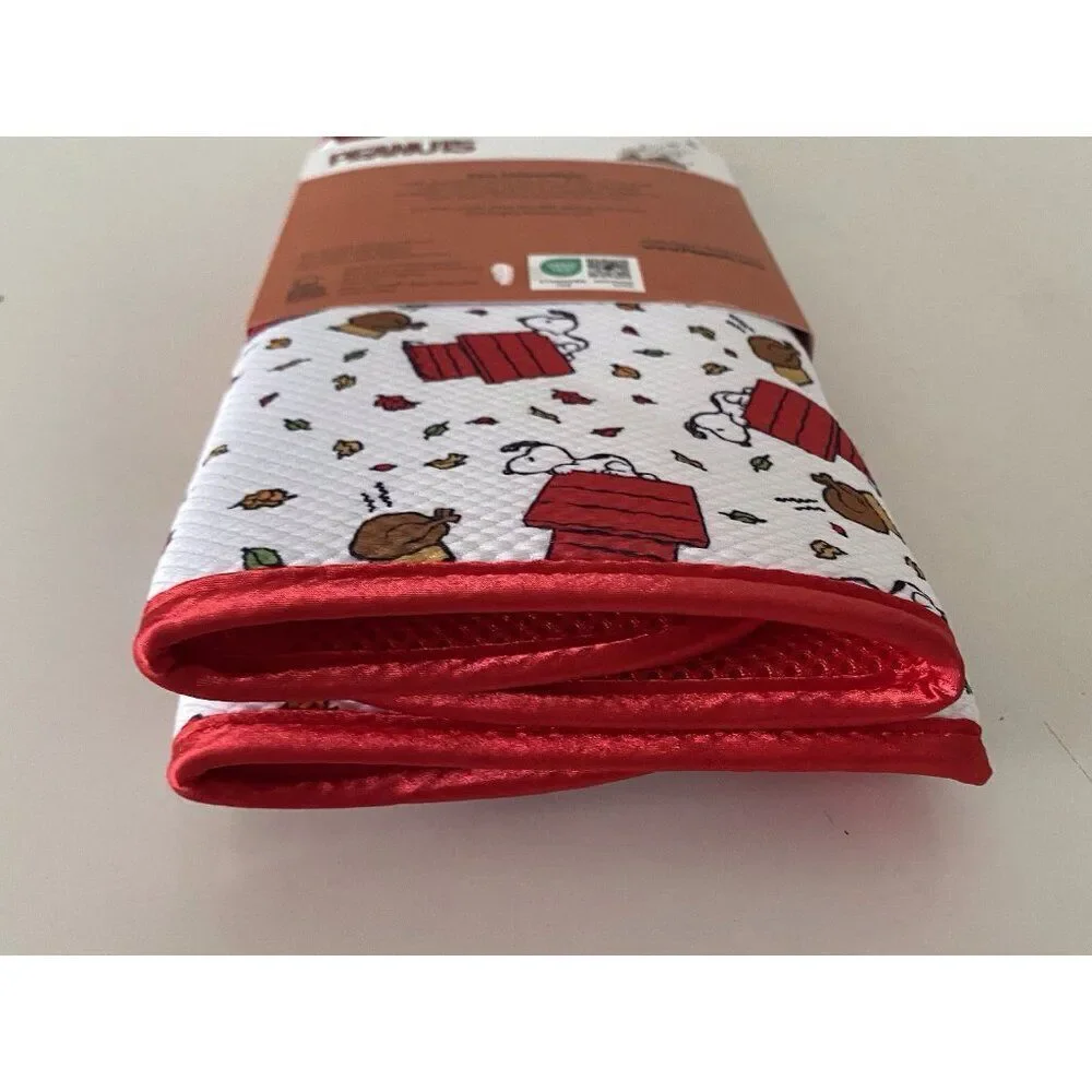 2 Pack Snoopy Peanuts Doghouse Turkey Fall Leaves Dish Drying Mats 16 X 18” NEW‎